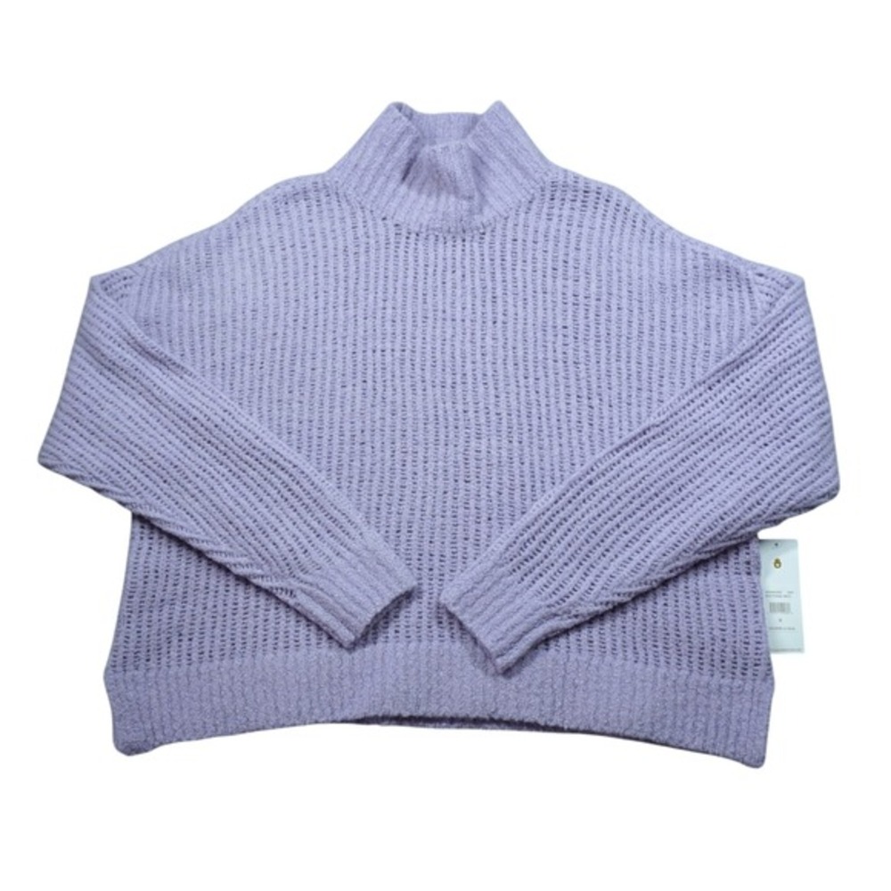 Spiritual Gangster Purple Funnel Neck Merino Wool Blend Ribbed Sweater Small NWT